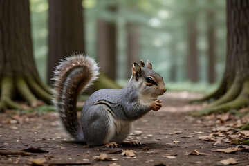 A squirrel in a woodland setting