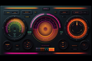 DJ Mixer Panel with Glowing Dials.