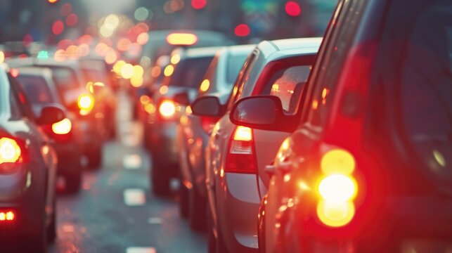 Blurred Traffic Lights on Busy Road at Dusk