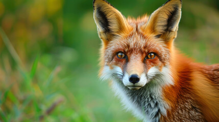 Fototapeta premium Captivating Red Fox in the Wild with Green Background