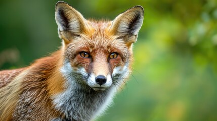 Fototapeta premium Captivating Red Fox in the Wild with Green Background