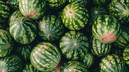 Obraz premium Fresh Pile of Watermelons in a Market