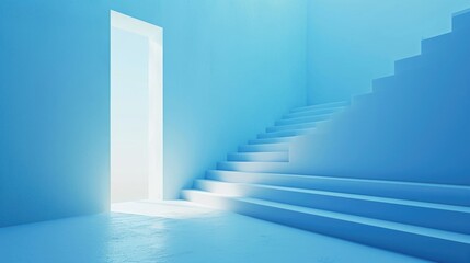 Fototapeta premium Minimalist Blue Staircase with Bright Light