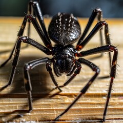 Fototapeta premium Nephilengys big black spider terrible picture ultra HD wallpaper image