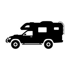 Motorhome SUV icon. Camper. Black silhouette. Side view. Vector simple flat graphic illustration. Isolated object on a white background. Isolate.