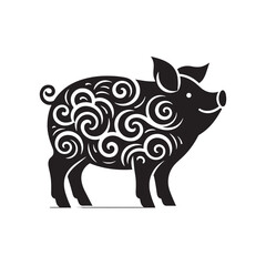 Whispers of the Barnyard: Silhouetted Pigs Creating a Chorus of Oinks in a Swine Symphony - Swine Illustration - Hogs Vector - Hogs Silhouette
