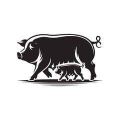 Ethereal Pork Ballet: Pig Silhouette Set Capturing the Whimsical Dance of Swine in Delightful Harmony - Pig Illustration - Pig Vector
