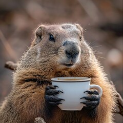 groundhog with cup of coffee