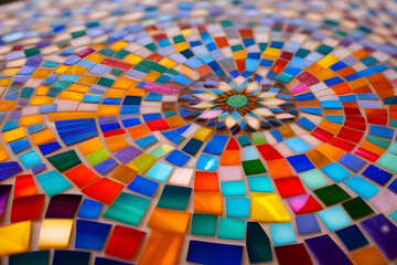 A colorful mosaic artwork with intricate patterns