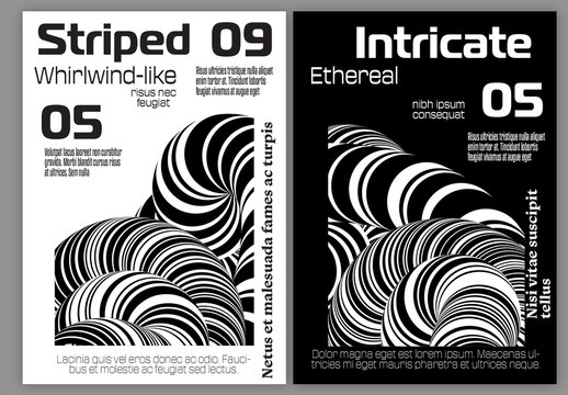 A4 Flyer Abstract 3D Curved Swirling Striped Shape Black And White