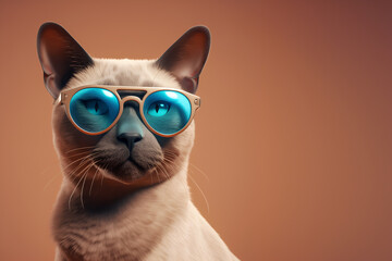 Creative animal concept. Siamese cat kitten kitty in sunglass shade glasses isolated on solid pastel background, commercial, editorial advertisement, surreal surrealism	
 - obrazy, fototapety, plakaty