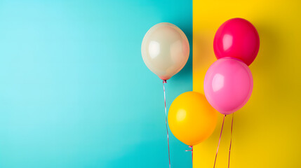 Group of Balloons on Blue, Yellow, and Pink Background