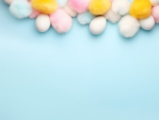 Easter Eggs Bunny and Flowers background with Copy Space