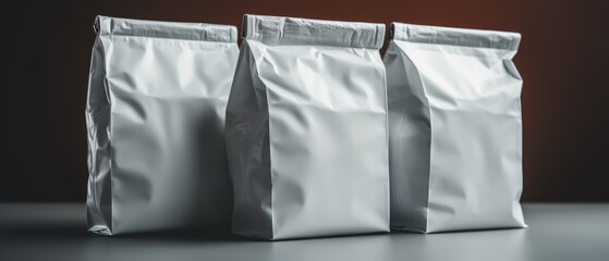 Set of blank white paper bags on a  background. Blank Food Blank foil bag Mockup. Mockup. Delivery Concept.
