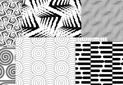 Seamless Pattern Collection with Simple Black and White Geometric Shapes