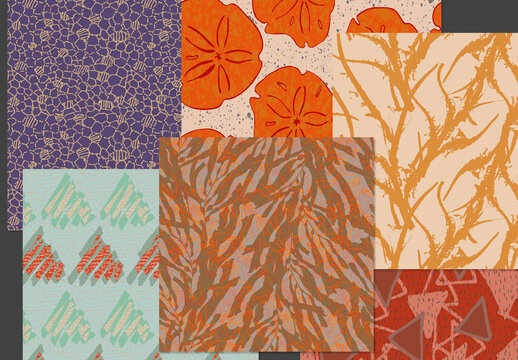 Seamless Pattern Set with Hand Drawn Floral Elements