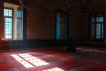Islamic background photo. Sunlight coming through the window of a mosque