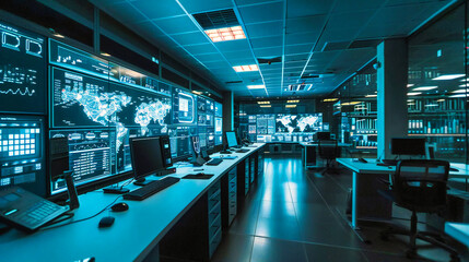 Technological Command Center: Monitoring Screens in a Modern Industrial Facility - obrazy, fototapety, plakaty