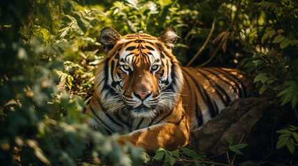 Tiger sitting in the brush