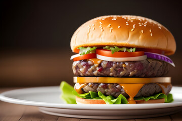 A gourmet burger with all the fixings