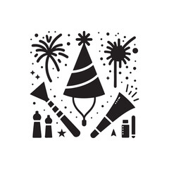 Festive Flourish: Silhouetted Party Hat and Noise Maker Illustration Adding a Flourish of Joy to Celebrations - Party Illustration - Celebration Vector - Party Silhouette
