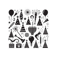Fototapeta na wymiar Festive Fusion: Silhouetted Party Hat and Noise Maker Illustration Fusing Elements of Joy into Celebrations - Party Illustration - Celebration Vector - Party Silhouette 