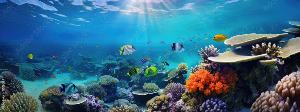 Wall mural Underwater coral reef and sea life, beautiful vibrant, colorful sea and fish, diving and biodiversity concept - Wall murals