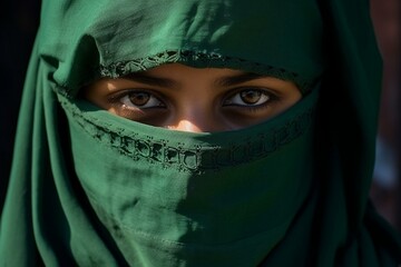 Intense Portrait of Eyes Veiled in Green
