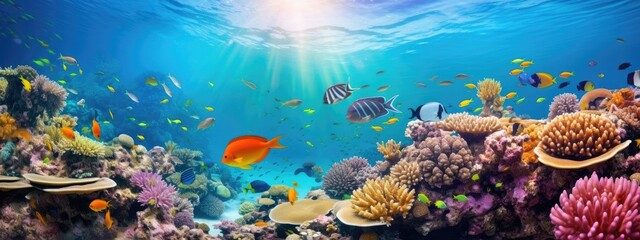 Fototapeta na wymiar Underwater coral reef and sea life, beautiful vibrant, colorful sea and fish, diving and biodiversity concept