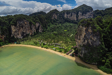 Aerial view of Tonsai beach, Krabi, Thailand in wet season