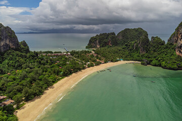 Aerial view of Railay beach, Krabi, Thailand in wet season