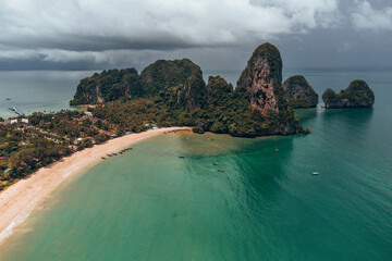 Aerial view of Railay beach, Krabi, Thailand in wet season