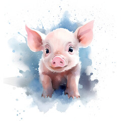 Beautiful Pig Watercolor Clipart, Cute Design for Your Project, Ai Generative