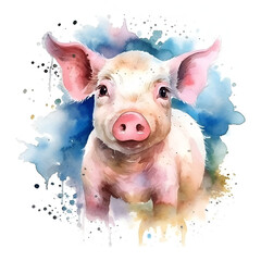 Beautiful Pig Watercolor Clipart, Cute Design for Your Project, Ai Generative