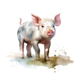 Beautiful Pig Watercolor Clipart, Cute Design for Your Project, Ai Generative