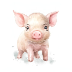 Obraz na płótnie Canvas Beautiful Pig Watercolor Clipart, Cute Design for Your Project, Ai Generative