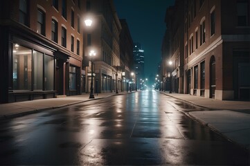 Fototapeta na wymiar Empty city street at night