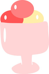 Pink ice cream balls in a glass, glass. Illustration for menu, design, print.