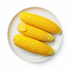 Plate of Corn on the Cob Isolated top view on a white Background