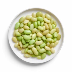 Plate of Lima Beans Isolated top view on a white Background