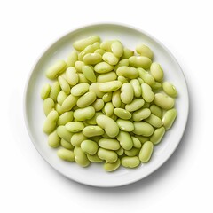 Plate of Lima Beans Isolated top view on a white Background