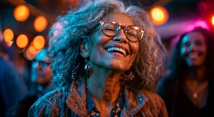 Joyful Senior Lady at Concert. Generative AI