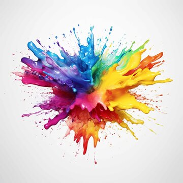 Minimalist splash of rainbow colors from the center of the image on white background