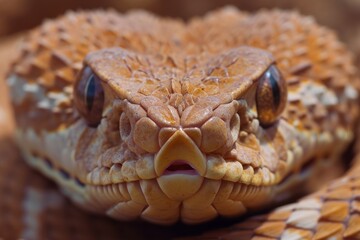 Fototapeta premium Close examination of a venomous puff adder snake's fangs.