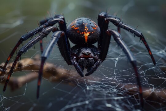Venomous redback spider displaying intricate web design.