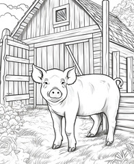 Naklejka premium Beautiful Pig Coloring Page, Perfect For your Project and Creations, Ai Generative