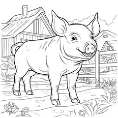 Beautiful Pig Coloring Page, Perfect For your Project and Creations, Ai Generative