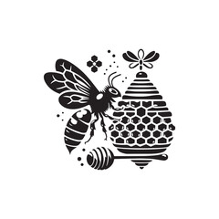 Fluttering Symphony: A Mesmerizing Display of Honey Bee Silhouettes Creating a Harmonious Pollination Ballet - Honey Illustration - Honey Vector - Honey Silhouette
