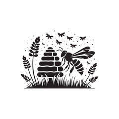 Winged Emissaries: Honey Bee Silhouette Series Conveying the Message of Pollination and Nature's Balance - Honey Bee Illustration - Honey Bee Vector
