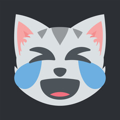 Cat with Tears of Joy vector icon. Isolated cartoon cat face with smile sign emoji design.